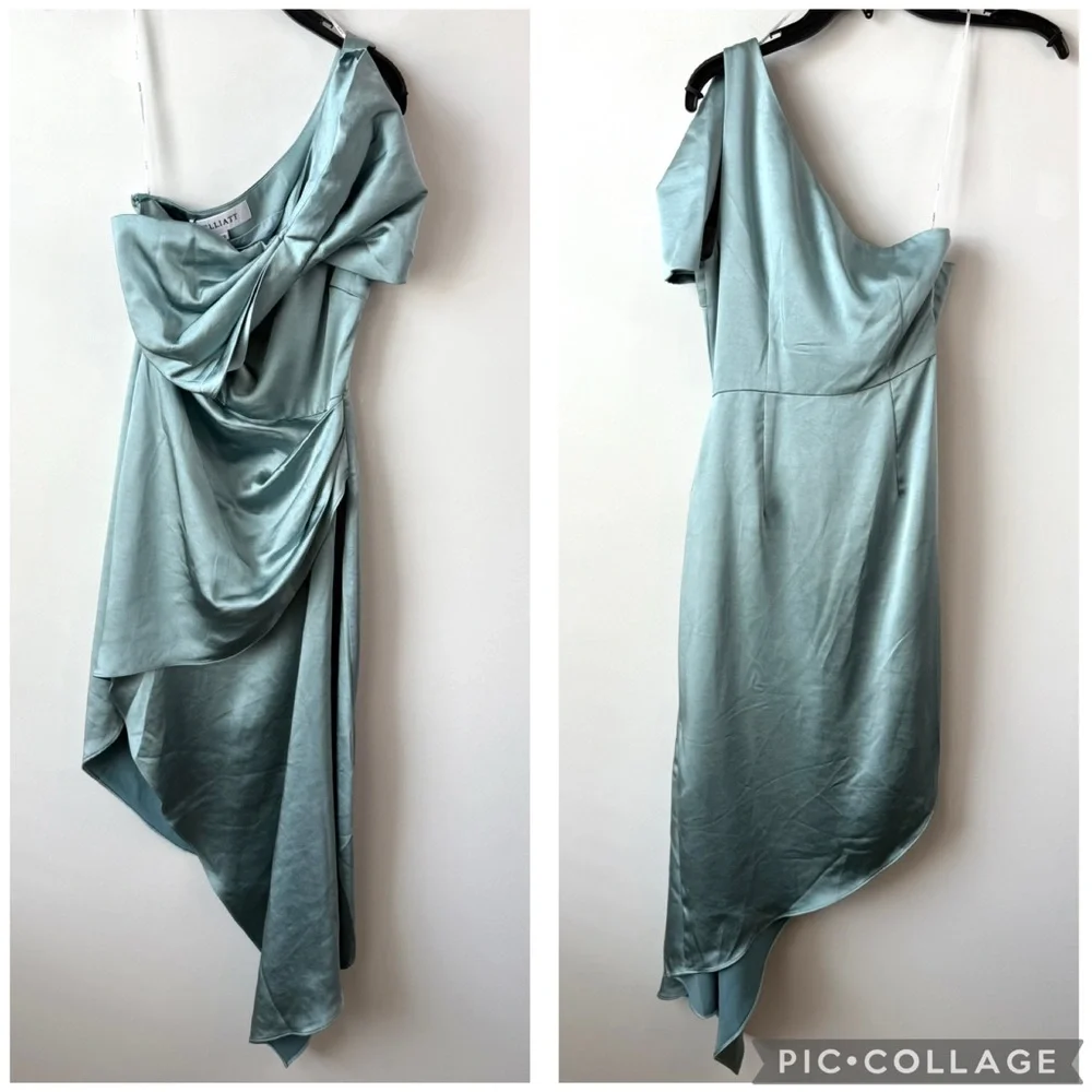 Elliatt Asymmetrical One-Shoulder Mini Dress in Light Blue - Picture 3 of 14